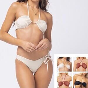 L*Space Dawn Convertible Bikini Swim Top in Shimmer Bone XL NWT